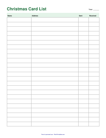 Free Christmas Card List Printable (PDF)