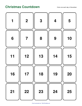 Free Christmas Countdown Coloring Chart (PDF)