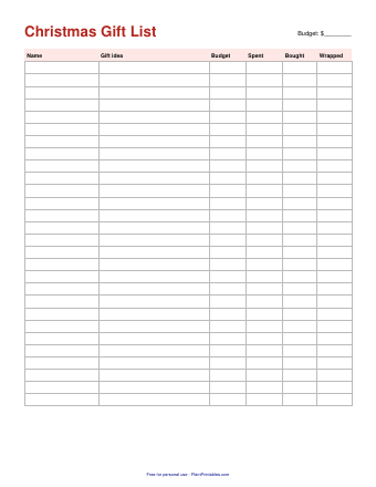 Free Christmas Gift List Printable (PDF)
