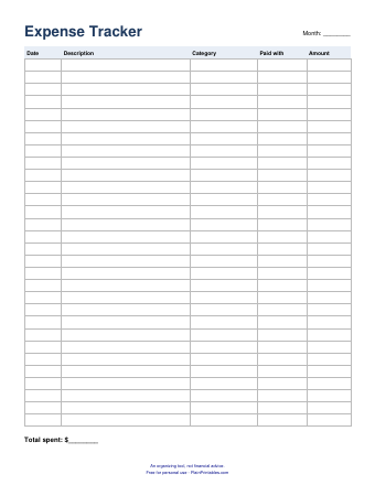 Free Expense Tracker Printable (Monthly PDF) &ndash; preview of the printable page