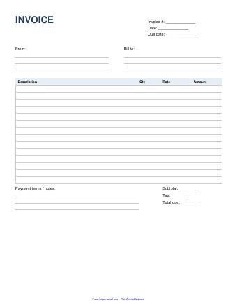 Free Printable Invoice Template (PDF)