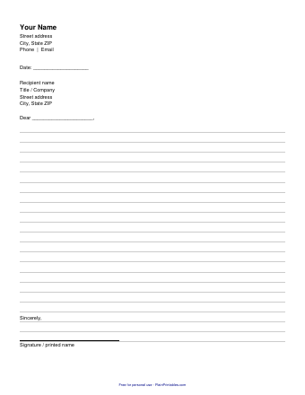 Free Printable Formal Letter Template (PDF)