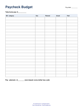Free Paycheck Budget Printable (PDF) – preview of the printable page
