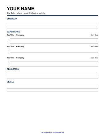 Free Printable Resume Template (PDF)