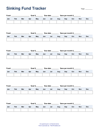 Free Sinking Fund Tracker Printable (PDF) &ndash; preview of the printable page