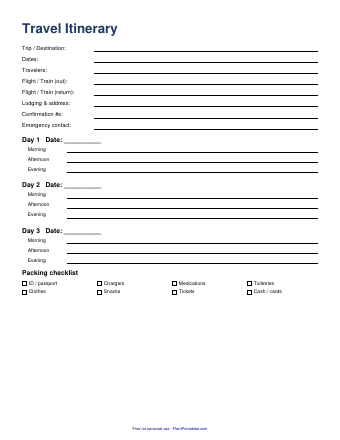 Free Travel Itinerary Template (Printable PDF)